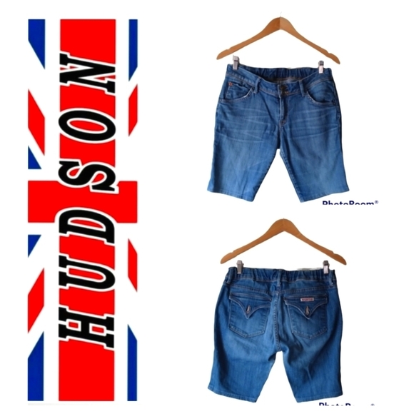Hudson Elastic Waistband Medium Blue Wash Denim Shorts Size 30 - Picture 1 of 15